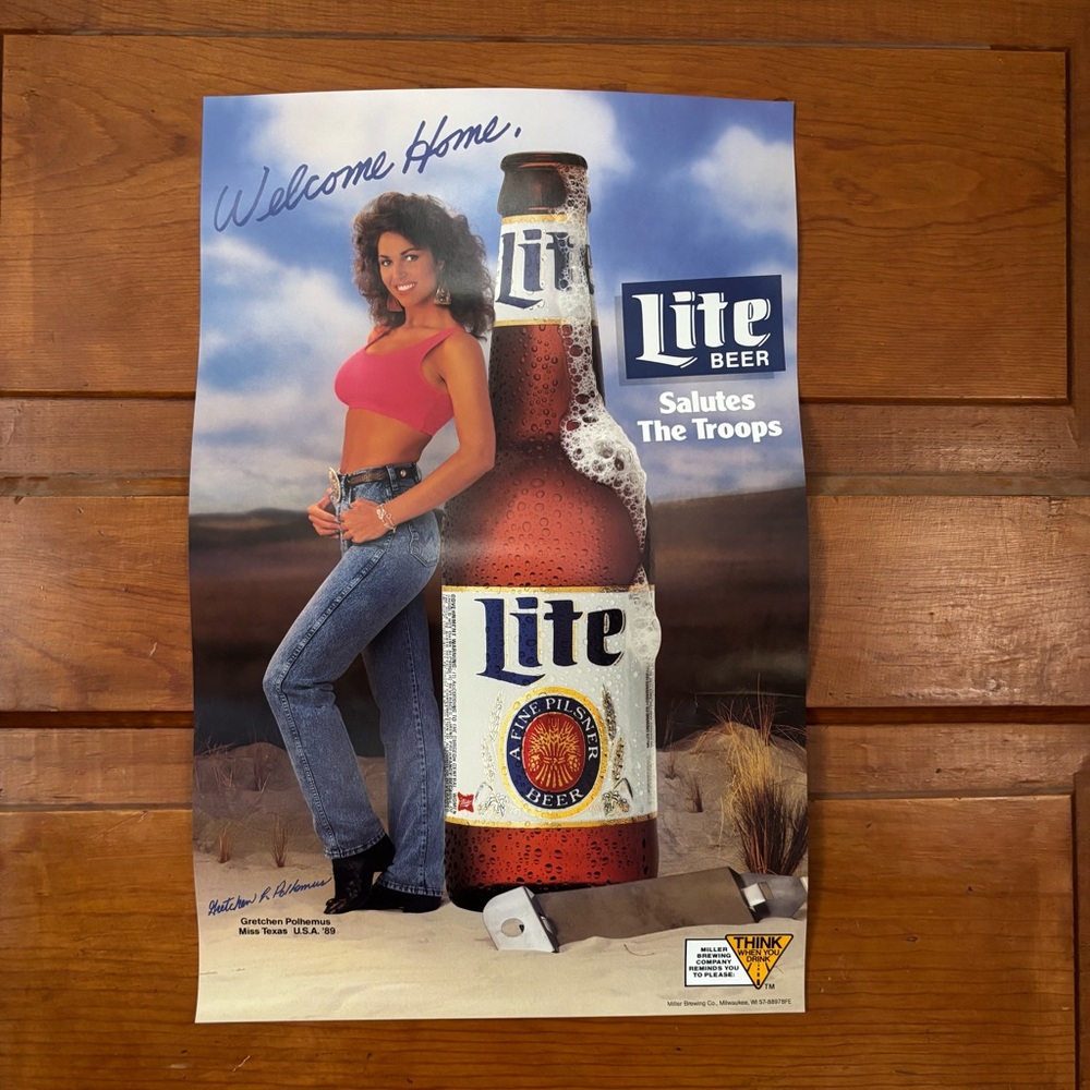 Vintage Miller Lite Beer Poster Gretchen Polhemus Miss Texas 1989